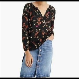 J. Crew Point Sur Drapey Open-Neck Shirt in Black Leaf Print - XS - worn once!